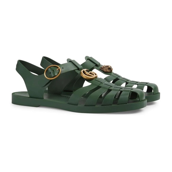 Mint Gucci Rubber Buckle Strap Sandals 